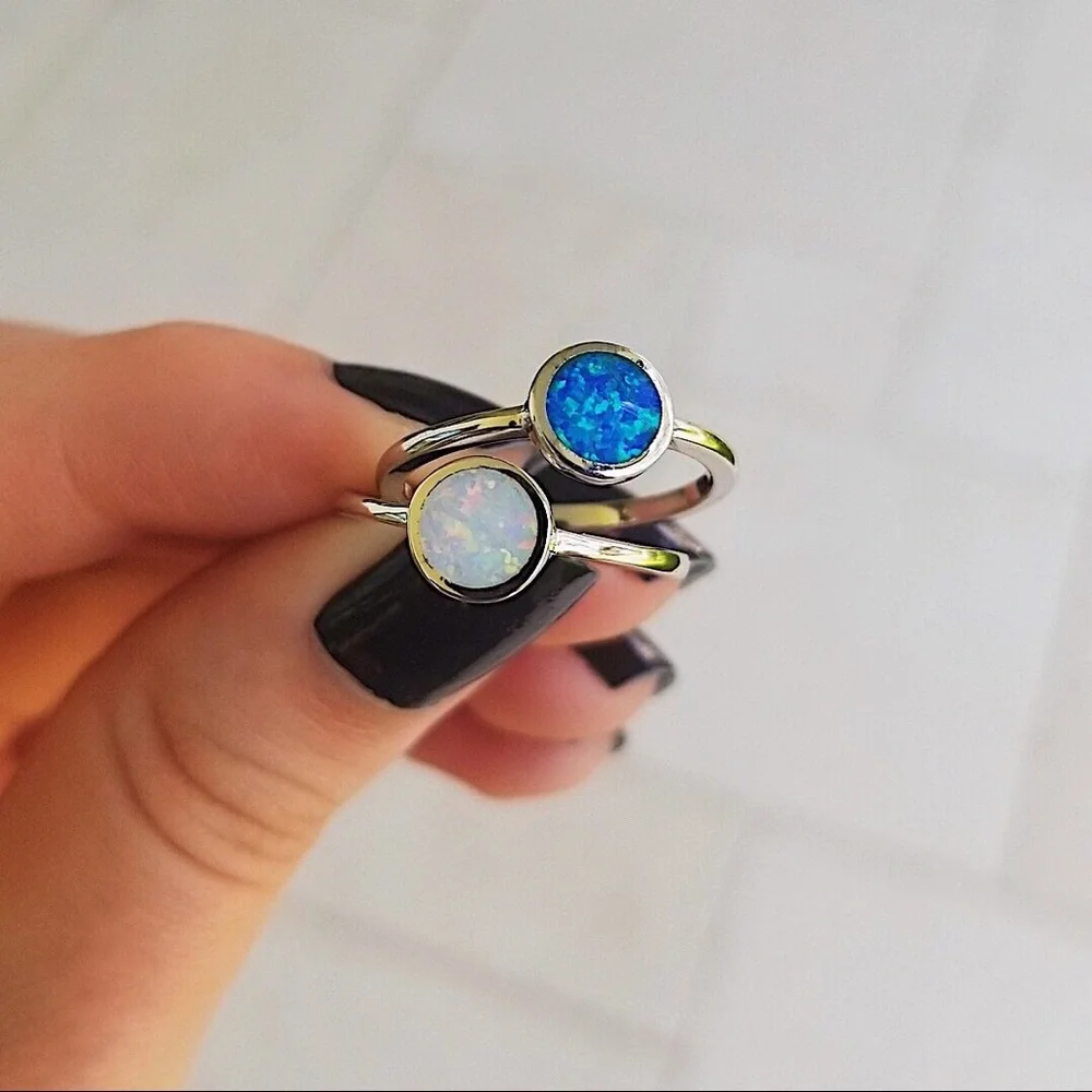 Sterling Silver Round Opal Ring